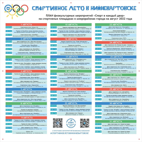 План физкультурных мероприятий на август 2022.
